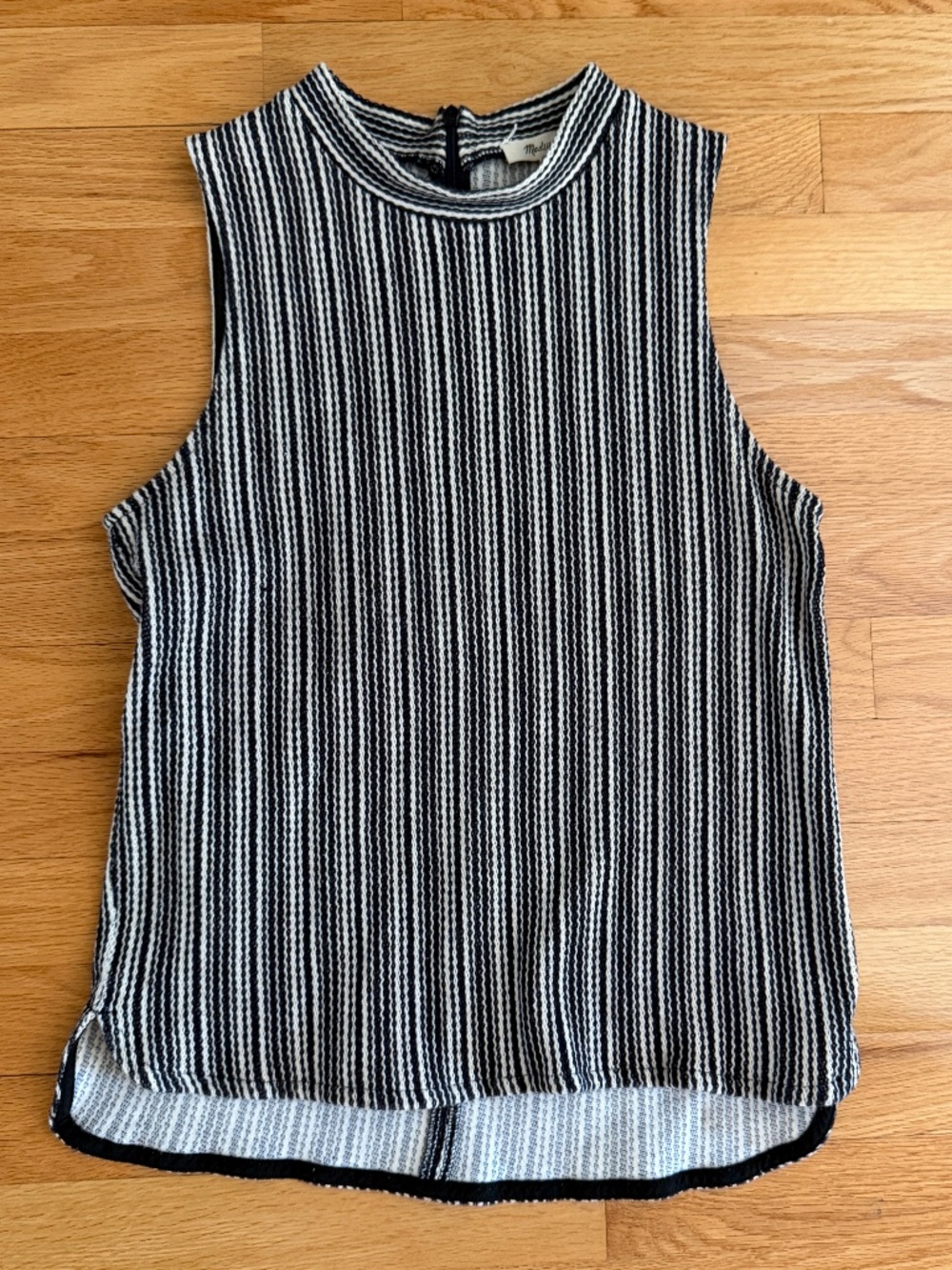 Madewell Striped Mockneck Tank Top Size Small Black and Cream Stripes